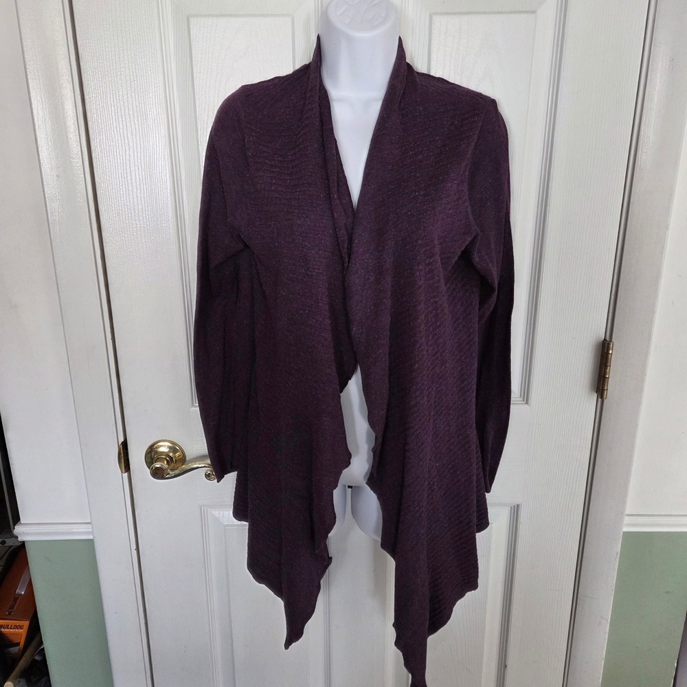 Eileen Fisher Purple Textured Knit Open Front Cardigan Cotton Linen Blend Small